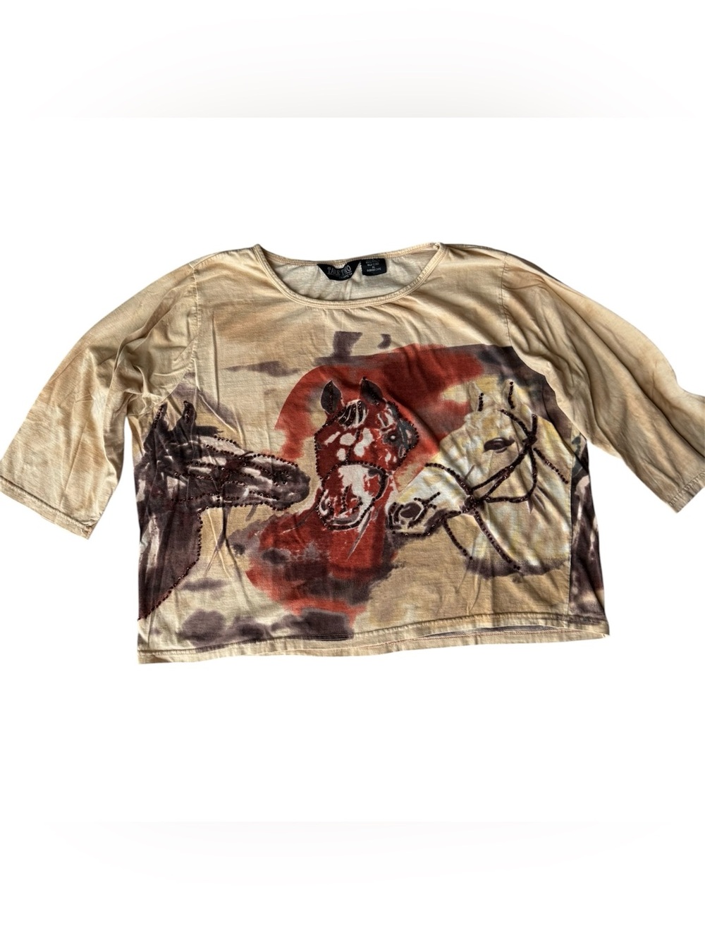 Vintage Take Two Clothing Co Horse Graphic Top XL Sequined Y2K Western - Picture 2 of 6